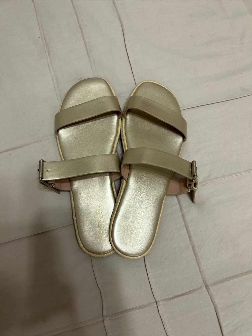 Kensie - Soft Metallic Gold Double-Strap, Buckle Flat Slide Sandals, Size 8.5